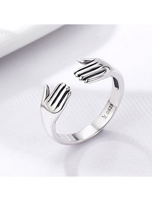 kokoma Hug Open Promise Ring Sterling Silver 925 Adjustable Antique Vintage Finger Bands Rings Engagement Wedding Statement Band Chic Jewelry Gifts for Women G