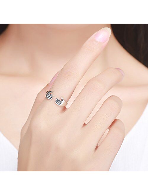 kokoma Hug Open Promise Ring Sterling Silver 925 Adjustable Antique Vintage Finger Bands Rings Engagement Wedding Statement Band Chic Jewelry Gifts for Women G