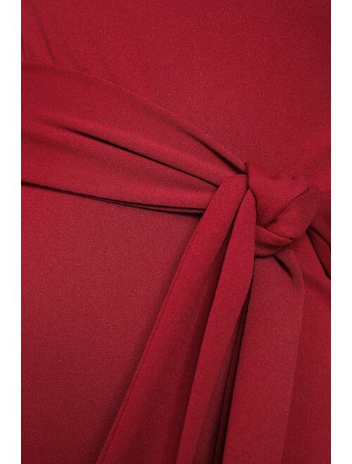 Lulus Club Scene Wine Red One-Shoulder Bodycon Midi Dress