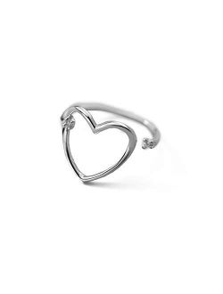 Hollow Heart Sterling Silver 925 Open Statement Rings for Women Girls Minimalist CZ Crystal Diamond Endless Love Eternity Promise Engagement Ring