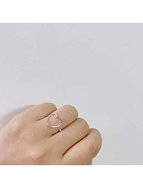 Kokoma Hollow Heart Sterling Silver 925 Open Statement Rings for Women Girls Minimalist CZ Crystal Diamond Endless Love Eternity Promise Engagement Ring