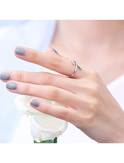 Kokoma Snake Statement Open Ring Sterling Silver 925 Adjustable Minimalist Simple Finger Band Punker Cuban Wrap Gothic Rings Fashion Jewelry for Women Girls Men