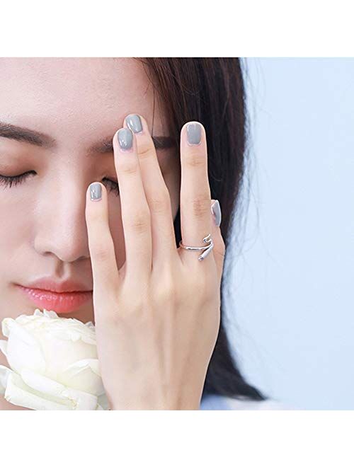 Kokoma Snake Statement Open Ring Sterling Silver 925 Adjustable Minimalist Simple Finger Band Punker Cuban Wrap Gothic Rings Fashion Jewelry for Women Girls Men