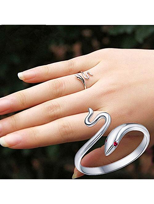 Kokoma Snake Statement Open Ring Sterling Silver 925 Adjustable Minimalist Simple Finger Band Punker Cuban Wrap Gothic Rings Fashion Jewelry for Women Girls Men