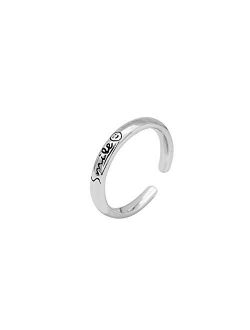 Lovely Smile Face Open Band Ring 925 Sterling Silver for Women Girls Adjustable Finger Stacking Statement Engagement Wedding Rings