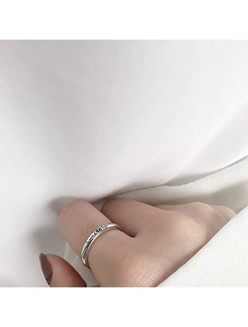 Kokoma Lovely Smile Face Open Band Ring 925 Sterling Silver for Women Girls Adjustable Finger Stacking Statement Engagement Wedding Rings