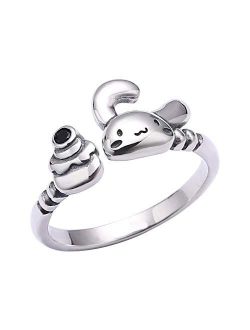 Cute Rabbit Statement Open Rings S925 Sterling Silver for Women Girls Vintage Minimalist Bunny Animal Engagement Eternity Ring Wrap Finger Band
