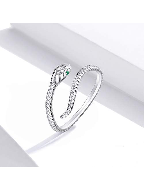 kokoma Sterling Silver 925 Open Statement Rings for Women Girls Men Punk Personalized Adjustable Stacking Eternity Ring Climber Wrap Cuff Finger Band Chic Jewelry