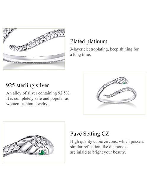 kokoma Sterling Silver 925 Open Statement Rings for Women Girls Men Punk Personalized Adjustable Stacking Eternity Ring Climber Wrap Cuff Finger Band Chic Jewelry