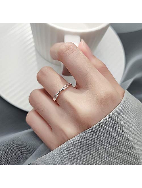 kokoma Interlocking Open Statement Stacking Ring Sterling Silver 925 Adjustable Fashion Simple Tail Finger Band Wedding Engagement Promise Rings Lucky Jewelry Gifts f