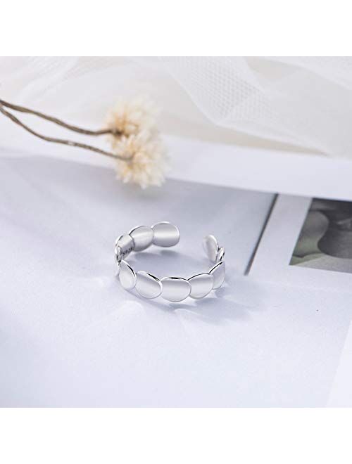 kokoma Sterling Silver Open Statement Rings for Women Girls Simple Disc Round Adjustable Finger Band Promise Engagement Wedding Ring Fashion Jewelry Gifts BFF