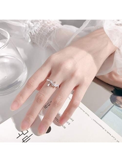 Waterdrop Open Statement Rings Sterling Silver 925 for Women Girls Dianty Bow Knot Colorful Crystal Flower Eternity Promise Engagement Wedding Ring Toe Tail Finge