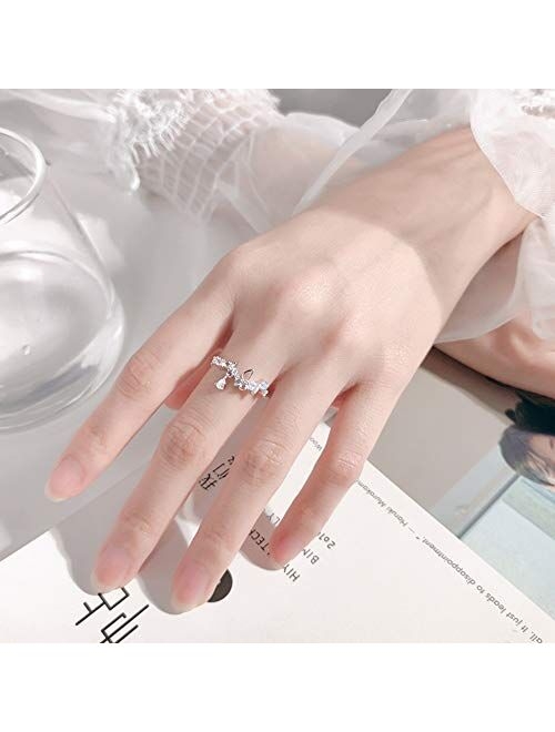 kokoma Waterdrop Open Statement Rings Sterling Silver 925 for Women Girls Dianty Bow Knot Colorful Crystal Flower Eternity Promise Engagement Wedding Ring Toe Tail Finge