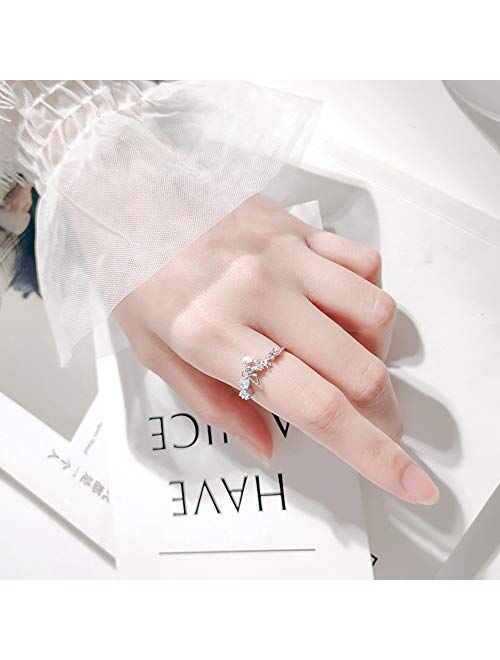 kokoma Waterdrop Open Statement Rings Sterling Silver 925 for Women Girls Dianty Bow Knot Colorful Crystal Flower Eternity Promise Engagement Wedding Ring Toe Tail Finge