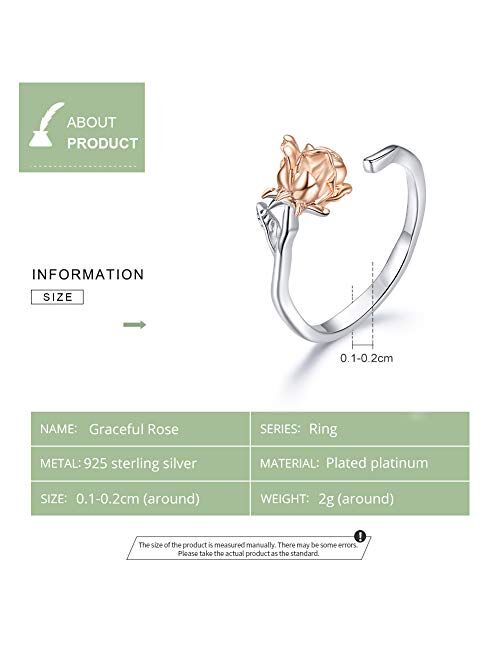 kokoma Flower S925 Sterling Silver Open Statement Rings Adjustable Stacking Finger Band Ring Dainty Engagement Jewelry Gift for Women Girls Valentine's Day