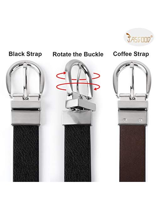 JASGOOD Kids Leather Reversible Belt, Boys Casual Belt for Jeans School Uniform with Rotated Buckle Back to School Gift