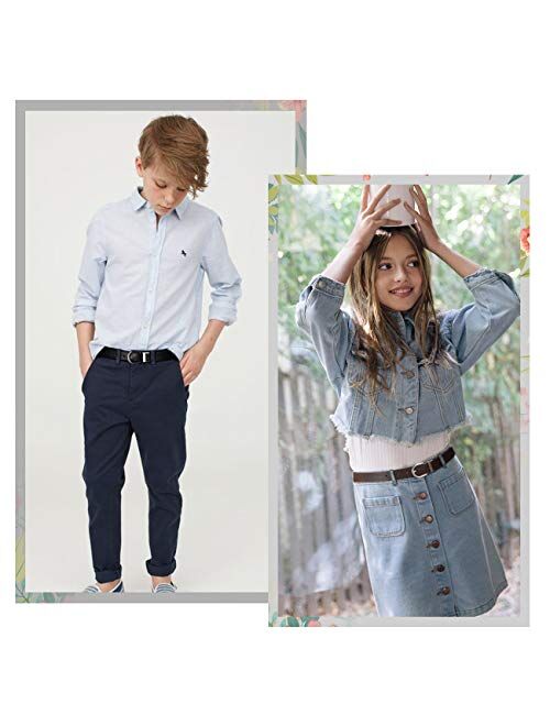 JASGOOD Kids Leather Reversible Belt, Boys Casual Belt for Jeans School Uniform with Rotated Buckle Back to School Gift