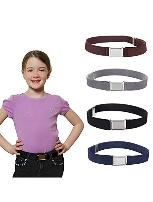 Uspacific 4 Pieces Kids Elastic Belts, Kid Adjustable Buckle Stretch Belt for Children, 4 Colors