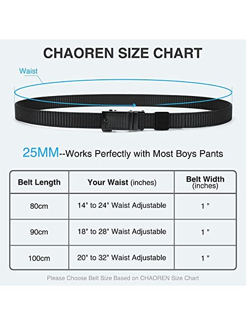 Chaoren Boys Belts for Golf, 1 inch Wide Youth Belt Boys Nylon Belt for Teen Kids, Fully Adjustable Trim to Fit
