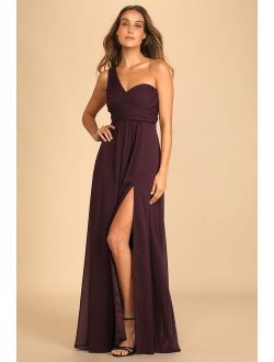 Always Enamored Dark Purple One-Shoulder Maxi Dress