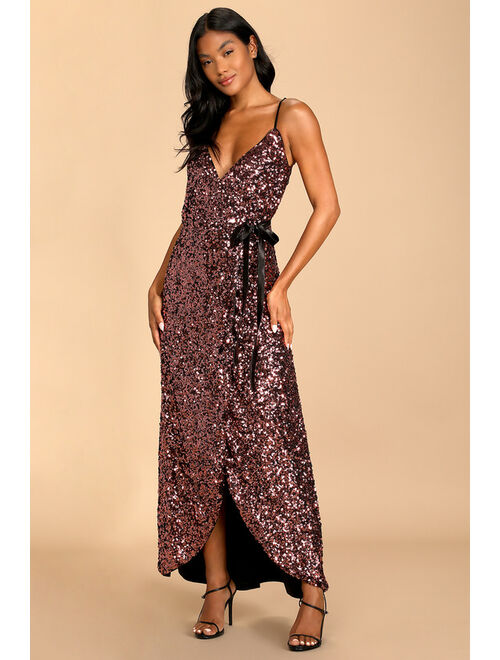 Lulus Dazzle Through the Night Mauve Sequin Wrap Maxi Dress