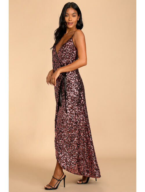 Lulus Dazzle Through the Night Mauve Sequin Wrap Maxi Dress