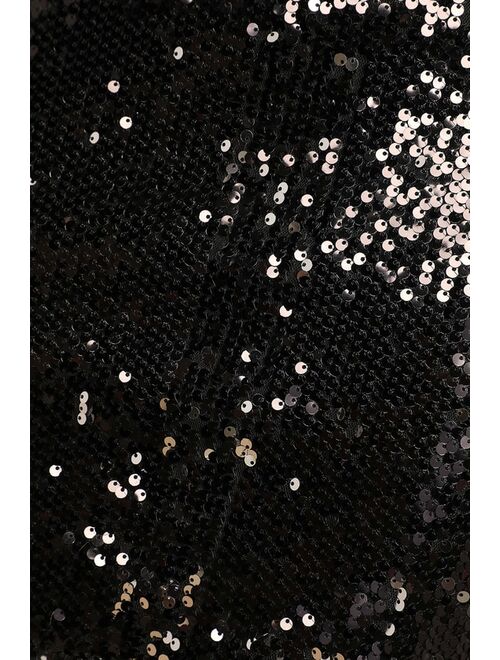 Lulus Sultry Soiree Black Sequin One-Shoulder Cutout Mini Dress