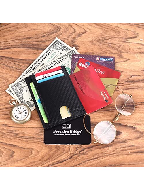 Brooklyn Bridge Genuine Leather Slim Minimalist Front Pocket Wallet - RFID Blocking Credit Card Holder Card Cases with ID Window for Men Women