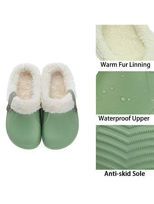ZAPZEAL Womens Mens Clogs Fur Lined Clogs Winter Garden Clogs Mules Warm House Slippers Waterproof Anti-Slip Indoor Outdoor Slippers Size 4-11.5 US