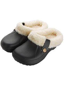 Knemksplanet Women Men Fur Lined Clogs Winter Warm Fuzzy House Slippers Non-Slip Garden Shoes Indoor Outdoor Mules
