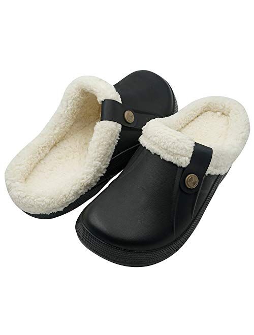 Knemksplanet Women Men Fur Lined Clogs Winter Warm Fuzzy House Slippers Non-Slip Garden Shoes Indoor Outdoor Mules
