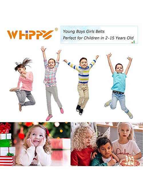 Kids Braided Elastic Stretch Belt for Boys and Girls 2 Pack Canvas Woven Belts with Solid Pin Buckle by WHIPPY