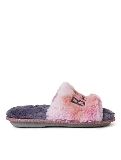 Dearfoams Unisex-Child Lana Slide with Slogan Slipper