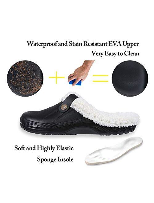 FolHaoth Women's Men's Waterproof Slippers Fur Lined Clogs Winter Warm Garden Shoes House Slippers Indoor Outdoor Mules
