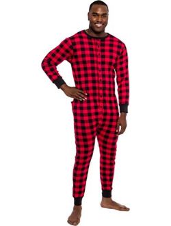 Men's Buffalo Plaid One Piece Pajamas - Adult Union Suit Pajamas with Drop Seat