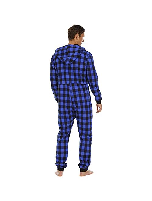 HULKAY Men's Warm Fleece One Piece Romper Pajamas Adult Zipper Onesie Pjs Hooded Jumpsuit Homewear with Pockets