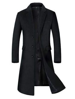 Mordenmiss Men's Long Slim Peacoat Winter Business Wool Blazer Gentlemen Trench Coat