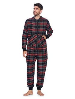 Ashford & Brooks Mens Flannel Hooded One Piece Pajama Union Jumpsuit