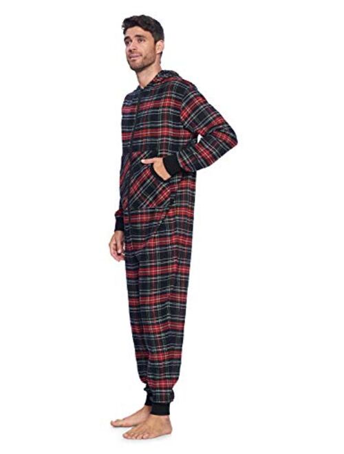 Ashford & Brooks Mens Flannel Hooded One Piece Pajama Union Jumpsuit