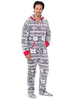 Fun Adult Onesie Men - Footed Pajamas for Men, Warm Fleece