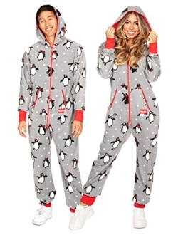 Christmas Onesies for Adults - Comfy Mens and Womens Matching Holiday Jumpsuits with Convenient Pockets
