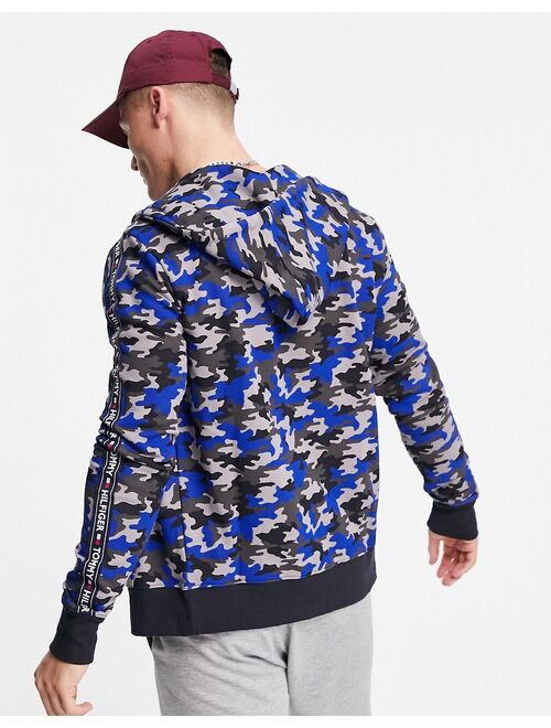 Tommy Hilfiger zip up hoodie camo with small logo in navy