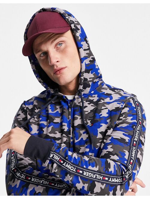 Tommy Hilfiger zip up hoodie camo with small logo in navy