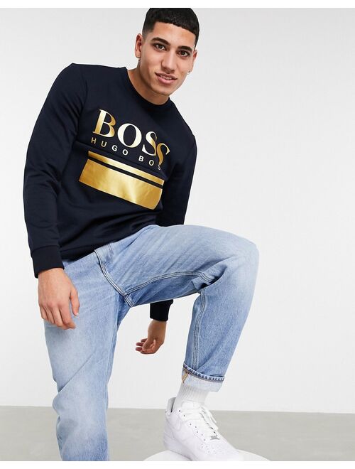 Hugo Boss Athleisure Salbo set 1 large logo slim fit sweatshirt in navy/ gold SUIT 2