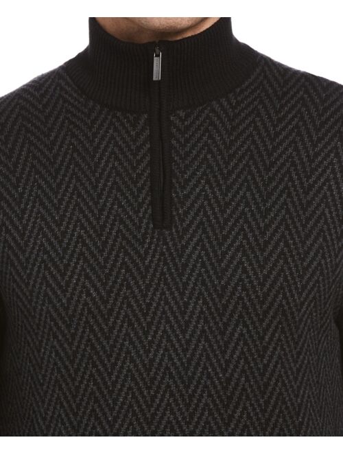 Perry Ellis Men's Herringbone Quarter Zip Sweater