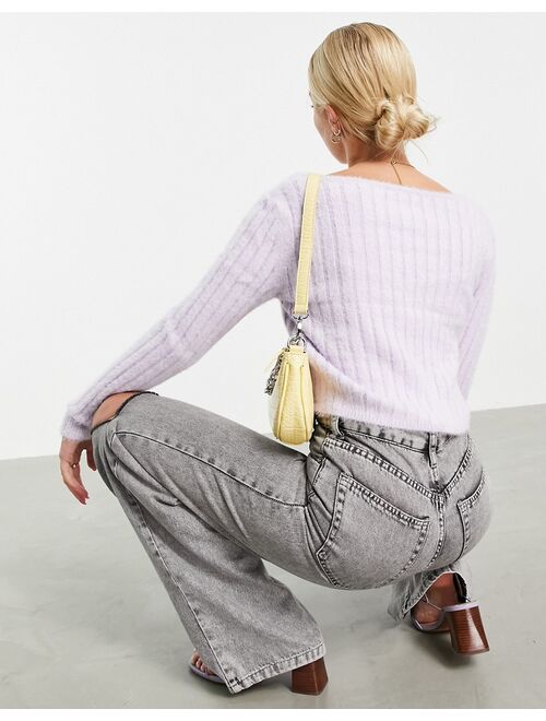Miss Selfridge Lilac Lash Knit Sweetheart Neck Sweater