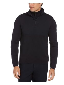 Men's Nylon Pieced Long Sleeve Quarter Zip Sweater