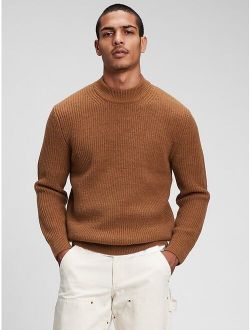 Merino Shaker-Stitch Mockneck Sweater