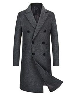 iCKER Mens Trench Coat Winter Wool Blend Jacket Overcoat Long Top Coat Warm Pea Coat