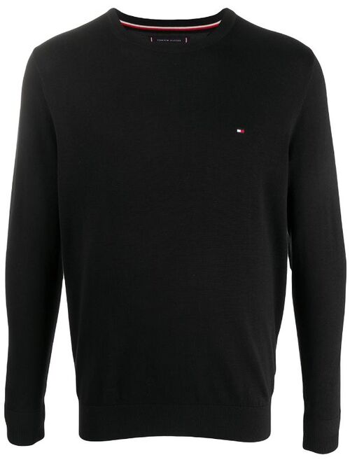 Tommy Hilfiger Logo Pacth Jumper Crew Neck Pullover Solid Sweater
